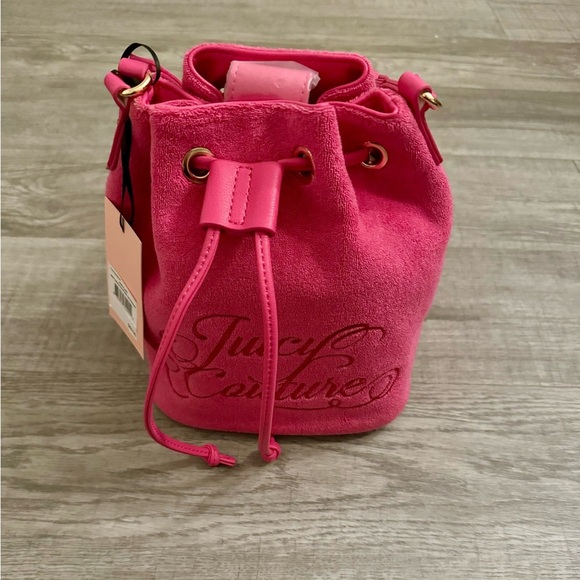NWT Y2K Juicy Couture Pink Shoulder Beach Terry Cloth Bag with Drawstring - Picture 2 of 8